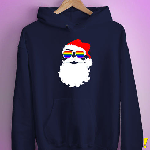Santa Claus LGBTQ Gay Pride Flag Sunglasses Hoodie - Navy